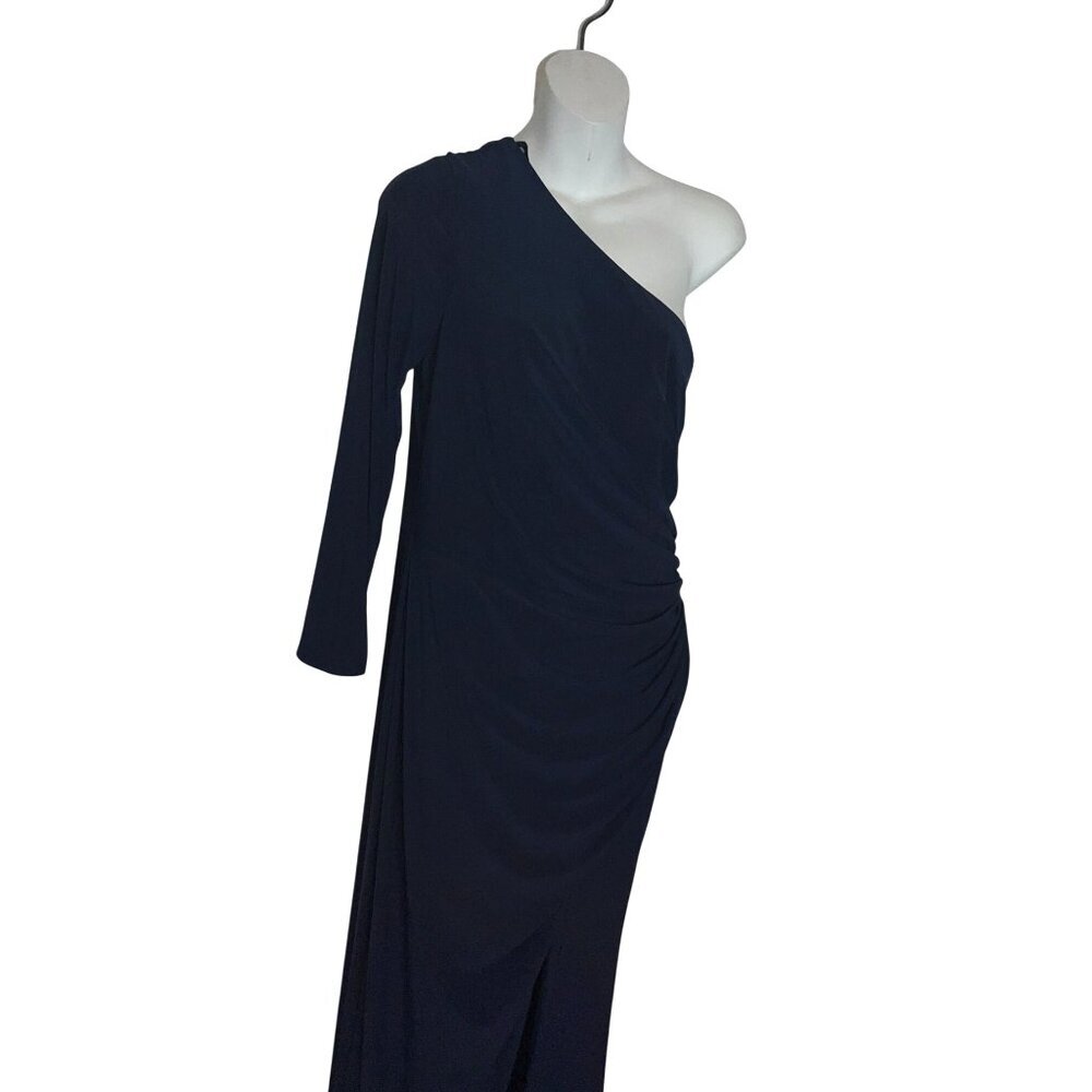 LEENA MAC DUGGAL One-Shoulder Navy Blue Gown SIZE 10 Maxi Dress ELEGANT. - Picture 3 of 9